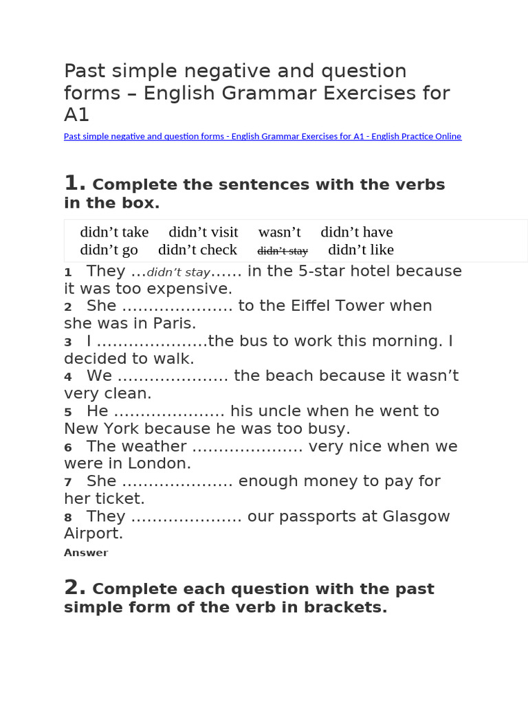 PAST TENSE With Answers | PDF | Linguistics | Grammar