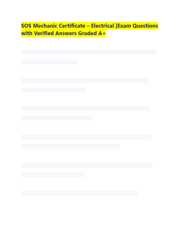 SOS Mechanic Electrical Exam Questions A+ | PDF | Relay | Voltage