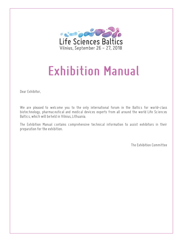 Exhibition Manual. Life Sciences Baltics 2018 | PDF