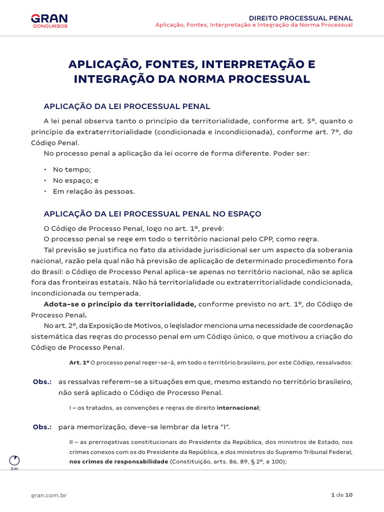 Aplicação da Lei Processual Penal | PDF | Crimes | Crime e Violência