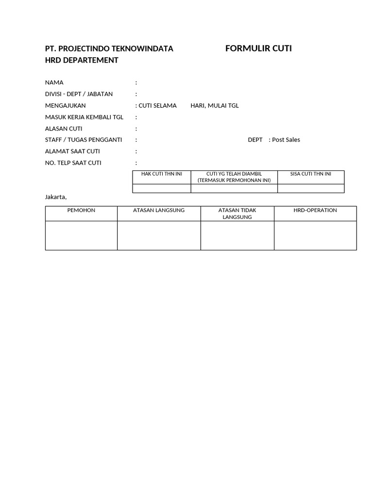 Formulir Cuti Karyawan PT. Projectindo | PDF