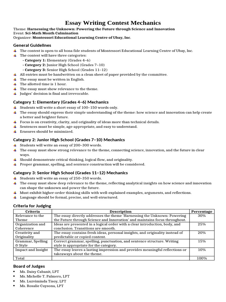 Essay Writing Contest Mechanics | PDF | Essays | Human Communication