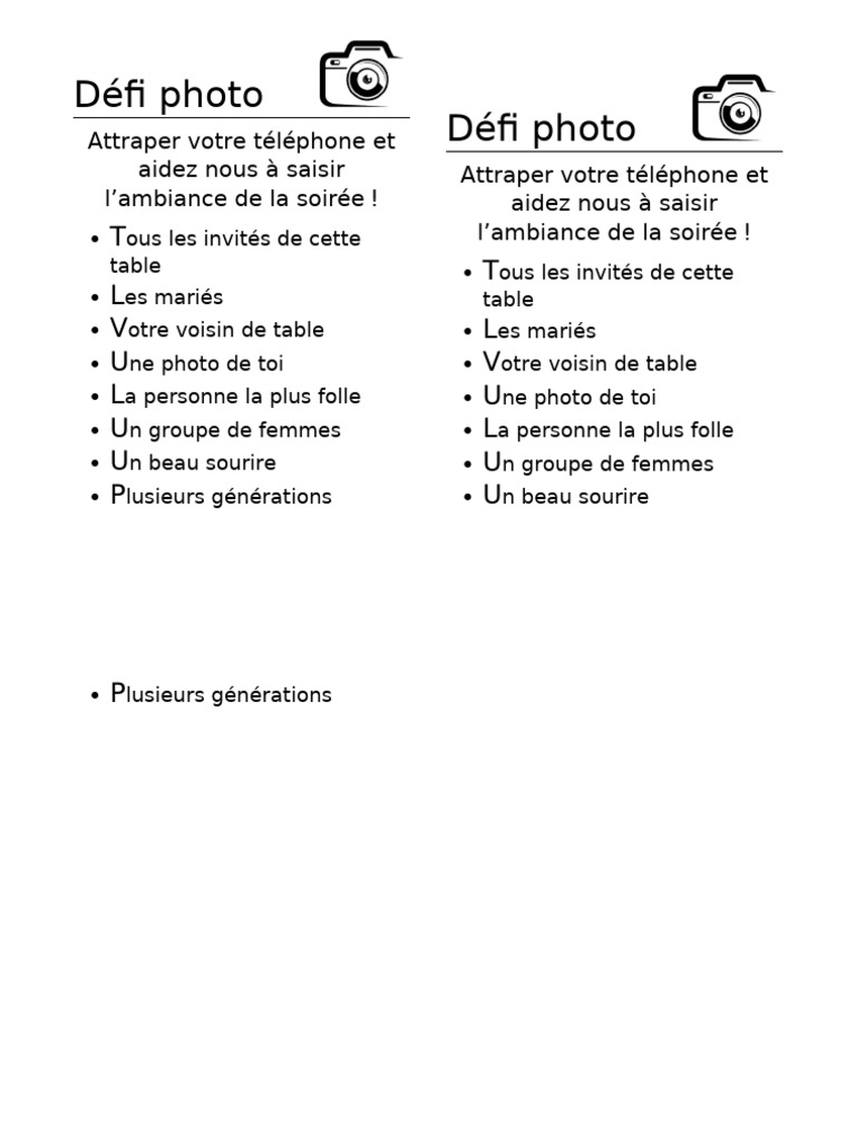 Défi photo pour capturer la soirée | PDF