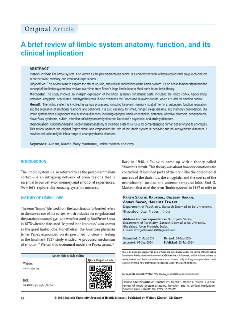 Limbic System: Anatomy and Clinical Insights | PDF | Limbic System ...