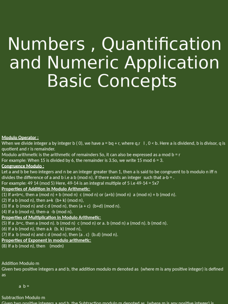 Numbers, Quantification Basic Concepts | PDF | Number Theory | Discrete ...