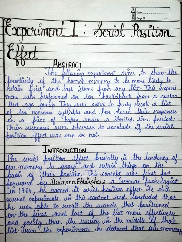 SERIAL POSITION EFFECT. | PDF