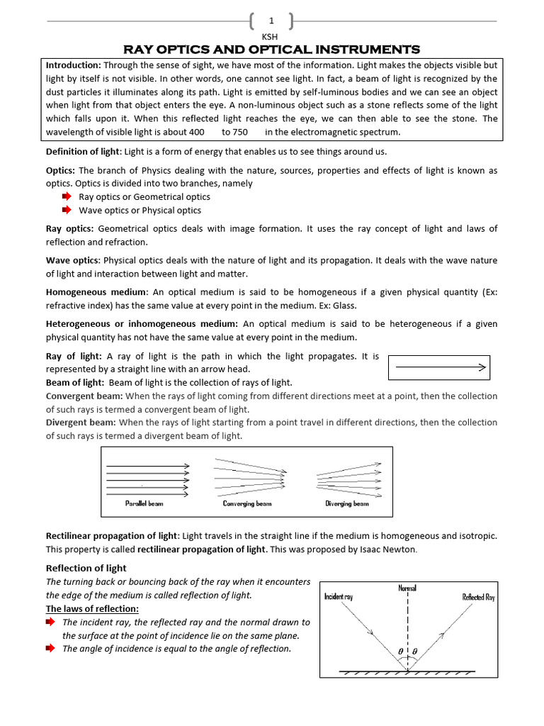 Ray Optics and Spherical Mirrors Guide | PDF | Optics | Optical Fiber