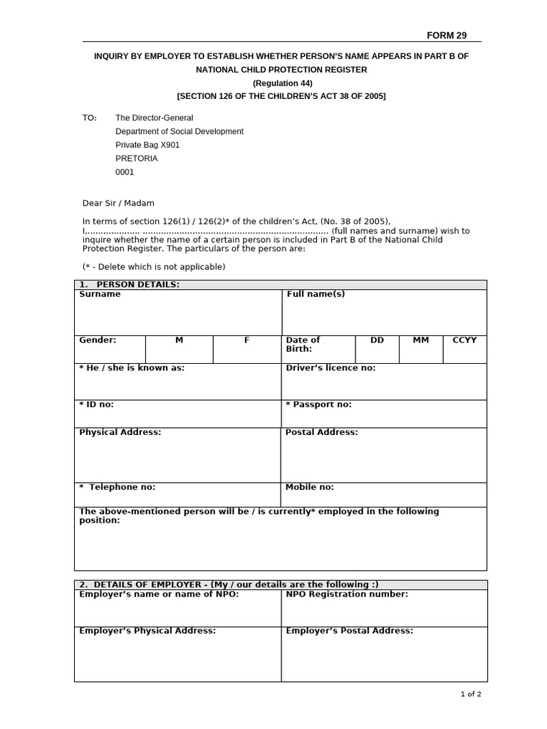 Inquiry for Child Protection Register | PDF | Identity Document | Birth ...
