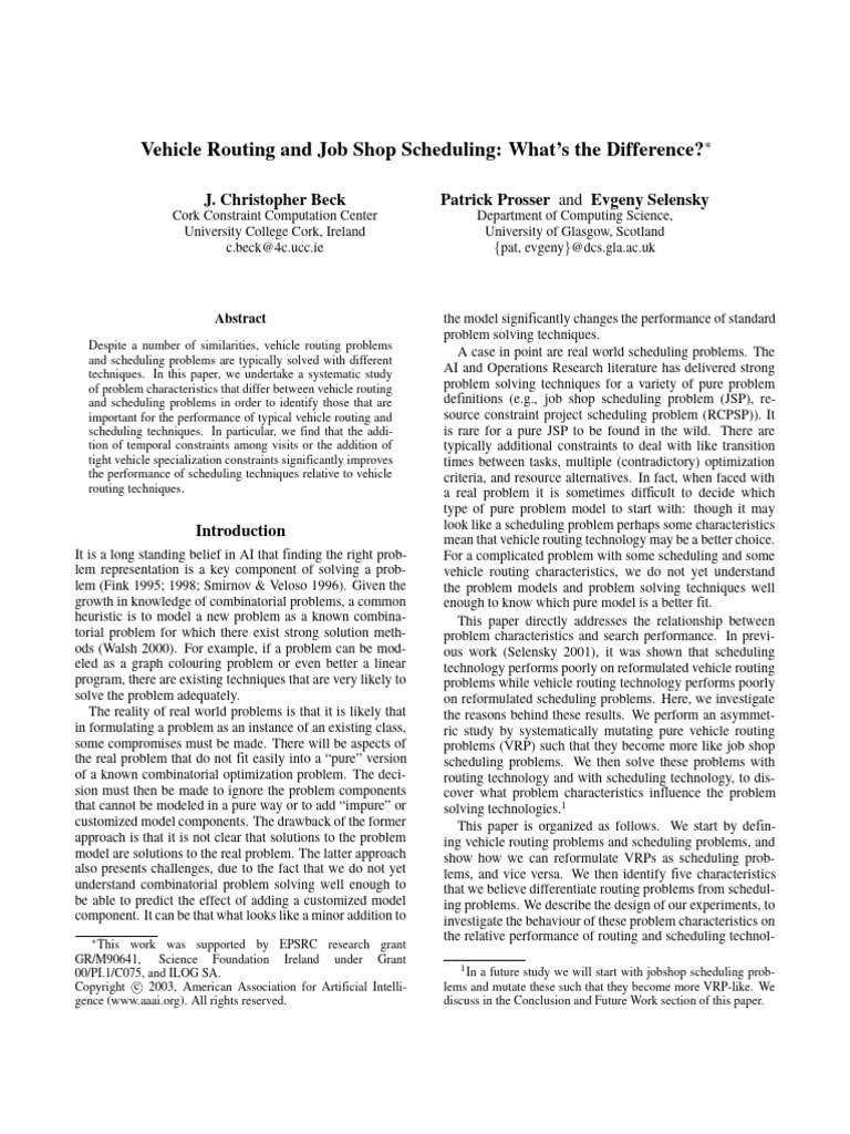 Vehicle Routing vs. Job Shop Scheduling | PDF | Mathematical ...