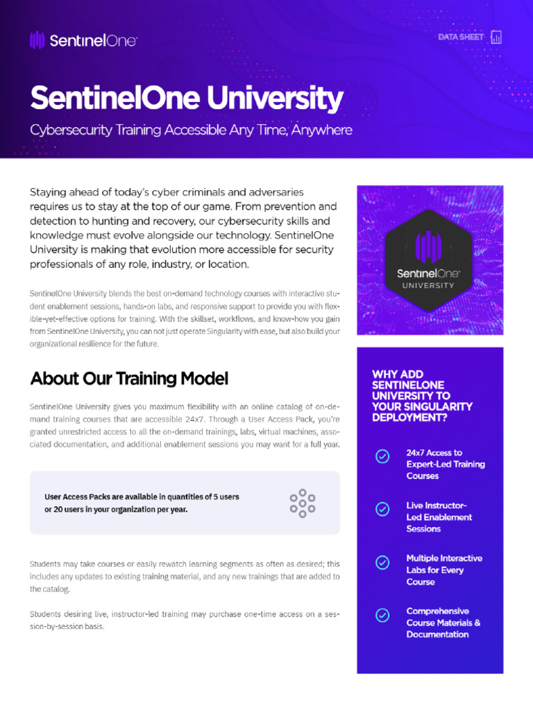 SentinelOne University - Cybersecurity Training | PDF