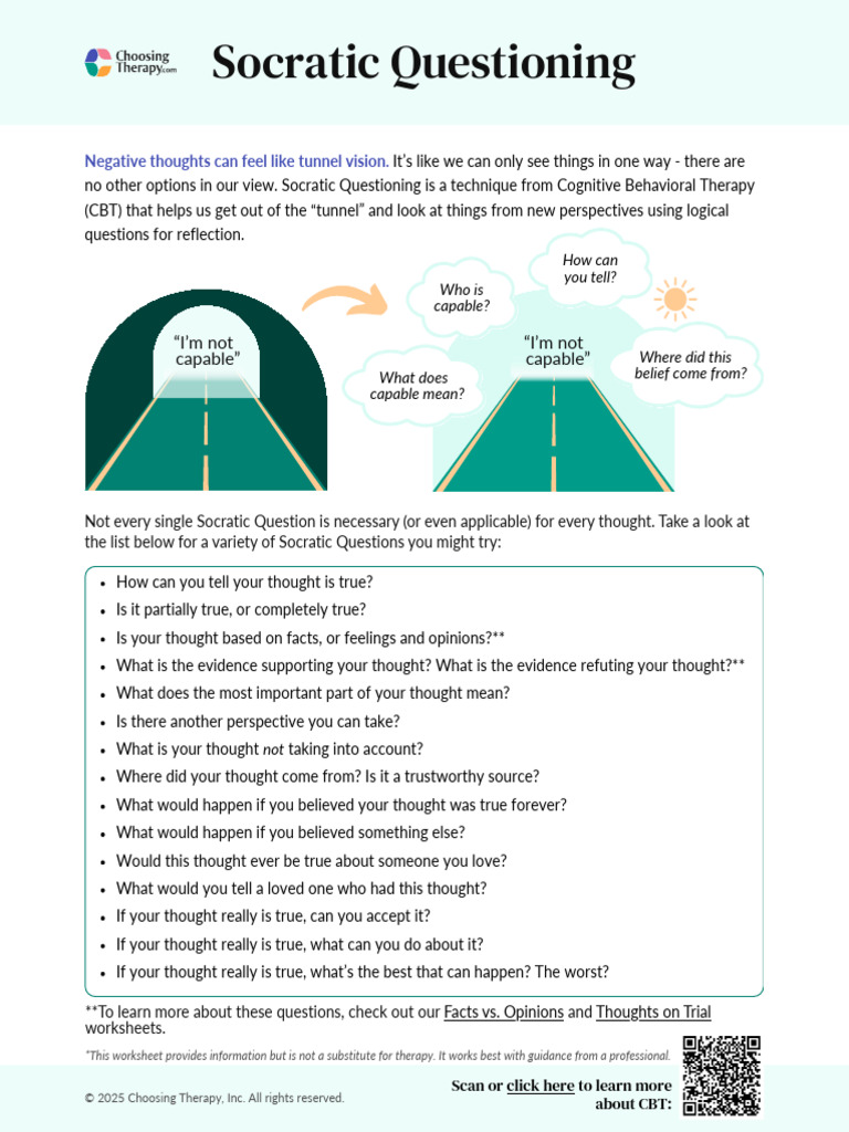 Socratic Questioning Worksheet for CBT | PDF | Thought | Mental Health