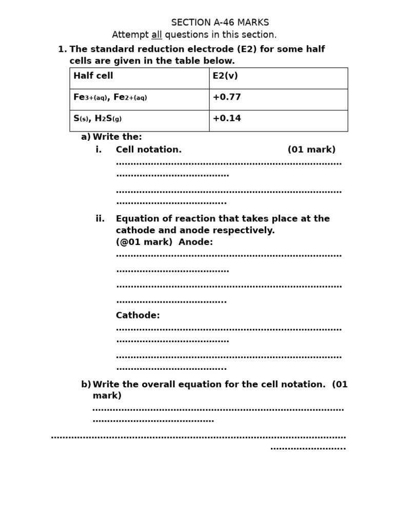 Chemistry Exam Questions and Solutions | PDF | Redox | Anode