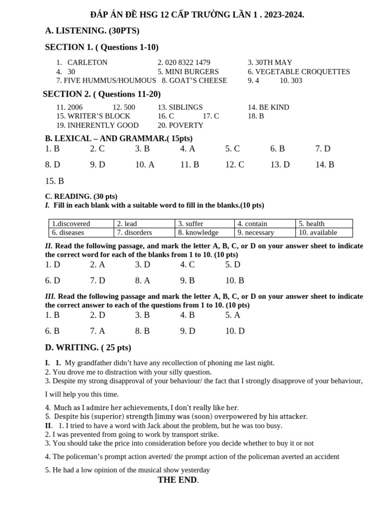 HSG 12 Listening, Grammar, Reading Answers | PDF | Chess | Chess Theory