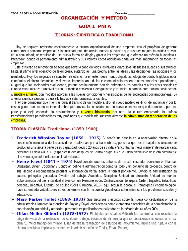 Guía 1 Organización y Metodos Pnfa | PDF | Sociedad