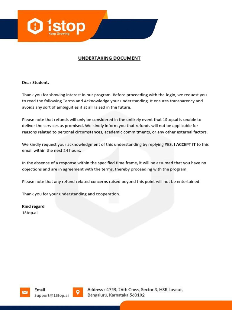 1stop Undertaking Document | PDF