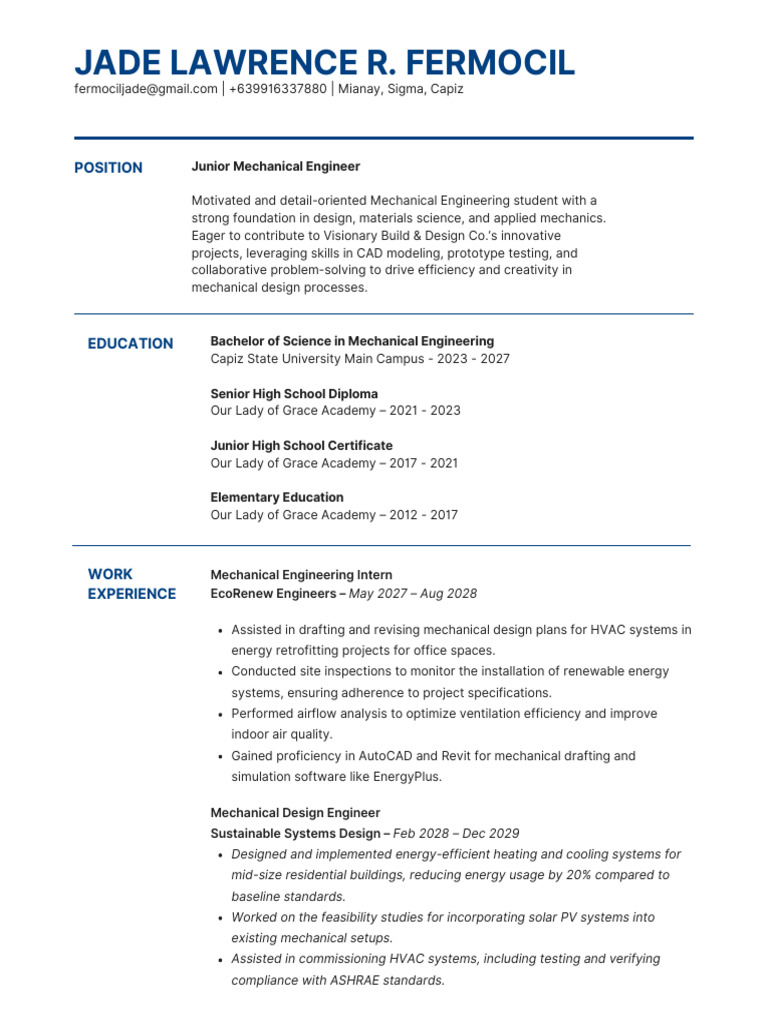 Mechanical Engineer Resume Summary | PDF | Efficient Energy Use ...