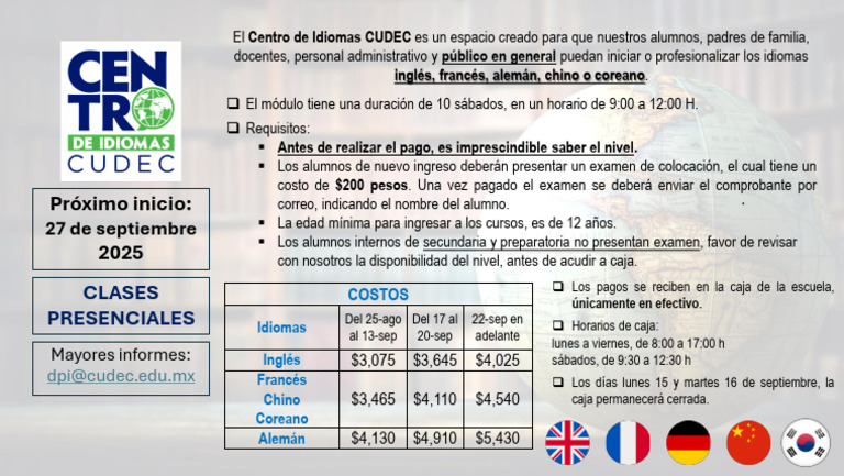 Cursos de Idiomas en CUDEC 2025 | PDF