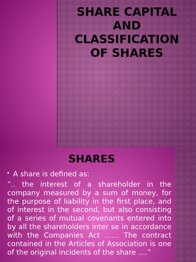 Share Capital and Share Classification Guide | PDF | Equity (Finance ...