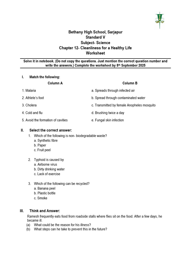 Hygiene and Cleanliness Worksheet 1756980106 | PDF
