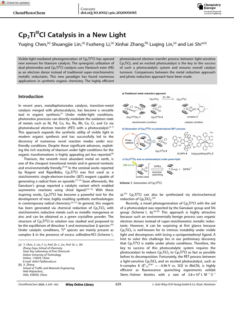 ChemPhotoChem - 2020 - Chen - Cp2TiIIICl Catalysis in A New Light | PDF ...