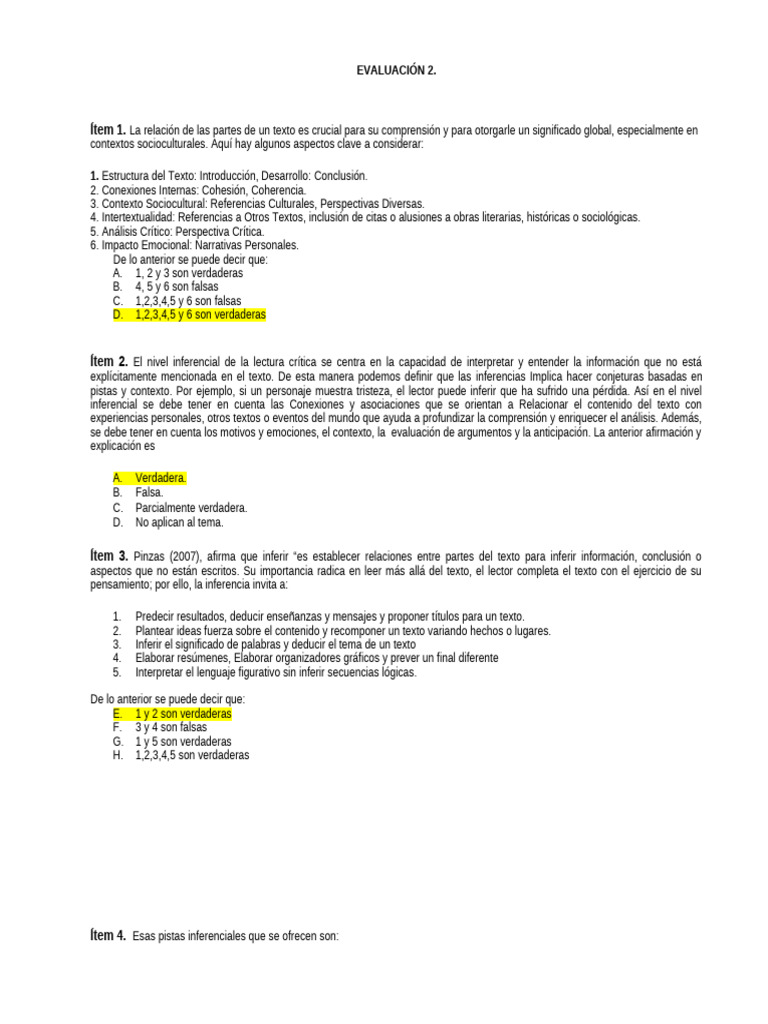 Evaluación de Comprensión Lectora | PDF | Inferencia | Razonamiento ...
