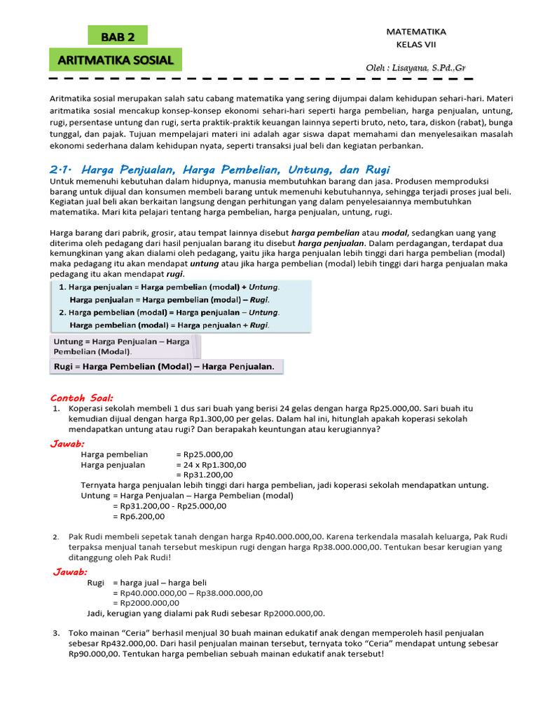 Aritmatika Sosial: Untung Rugi dan Persentase | PDF