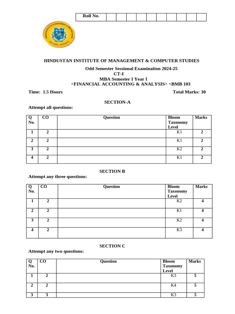Himcs I Sem - Paper Format - As Per Naac Guidelines | PDF