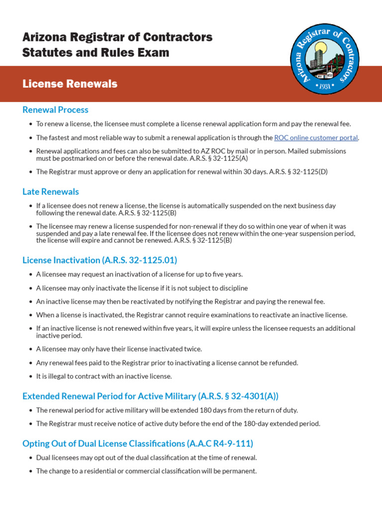 Arizona Contractor License Renewal Guide | PDF