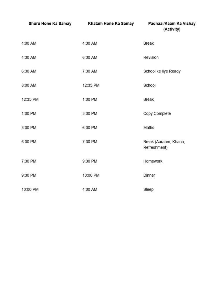 One-Day Study Schedule | PDF