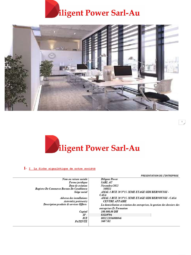 Présentation de Diligent Power SARL-AU | PDF | Business | Économie