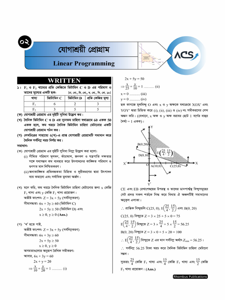 Linear Programming Board CQ & MCQ Practice Sheet Solution | PDF