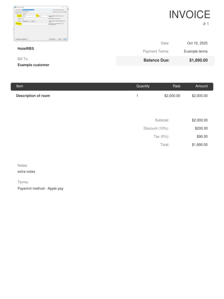 Hotel Invoice for Example Customer | PDF