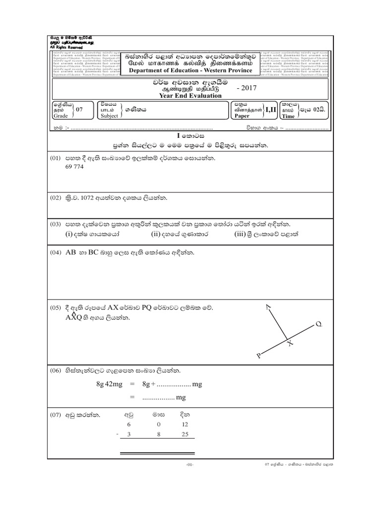 G7 Maths Year-End Evaluation Papers | PDF