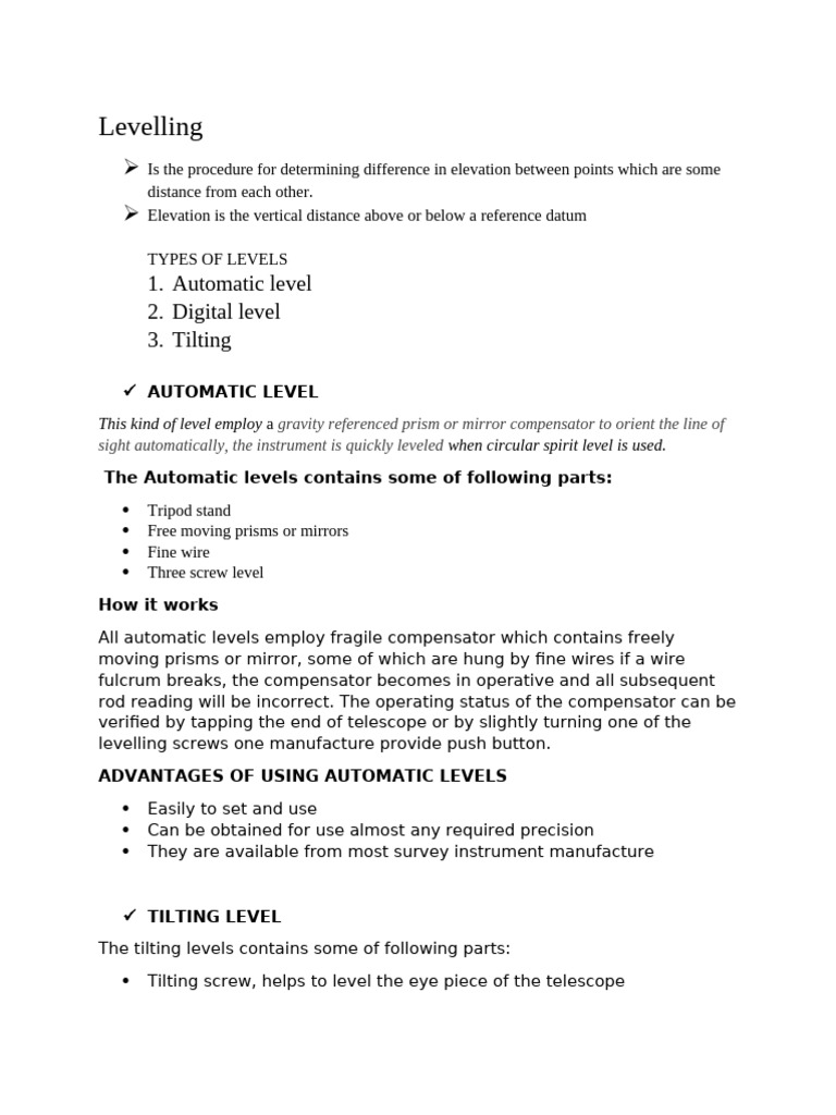 AUTOMATIC LEVEL Survey Assingment | PDF
