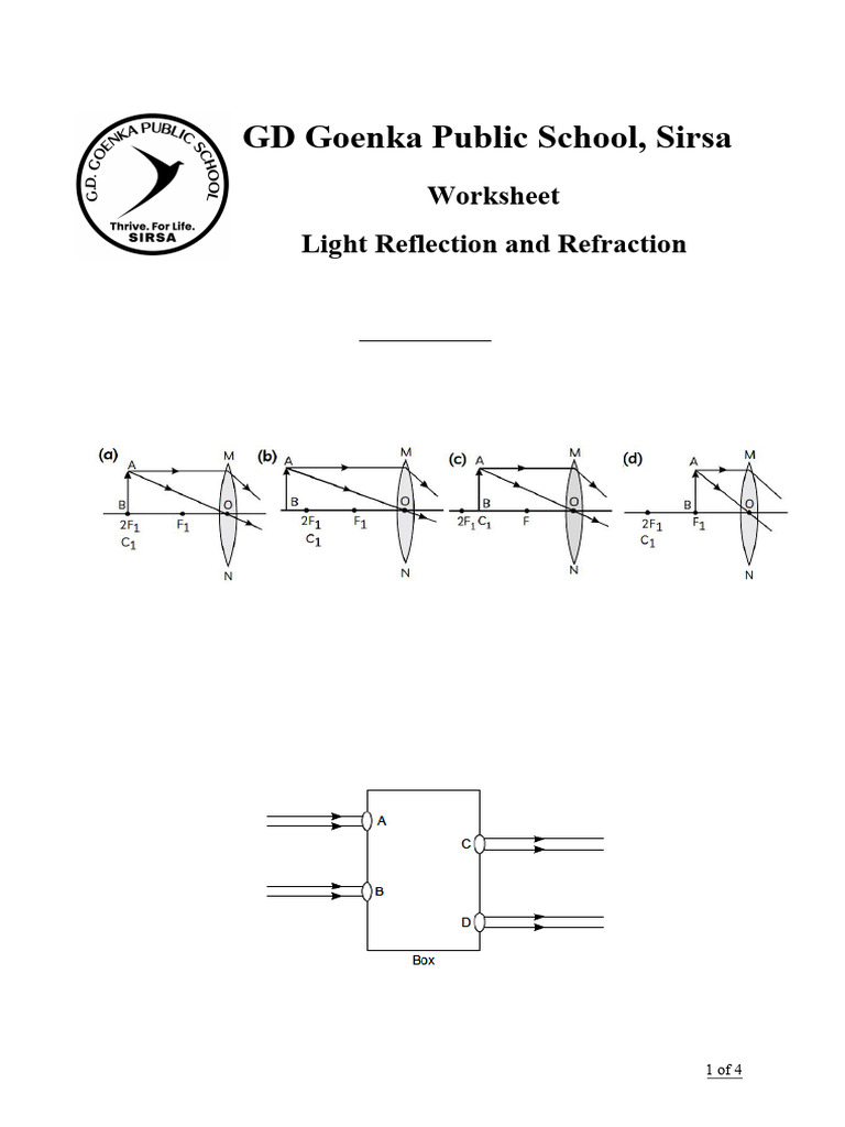 Light Reflection and Refraction Worksheet | PDF | Electromagnetic ...