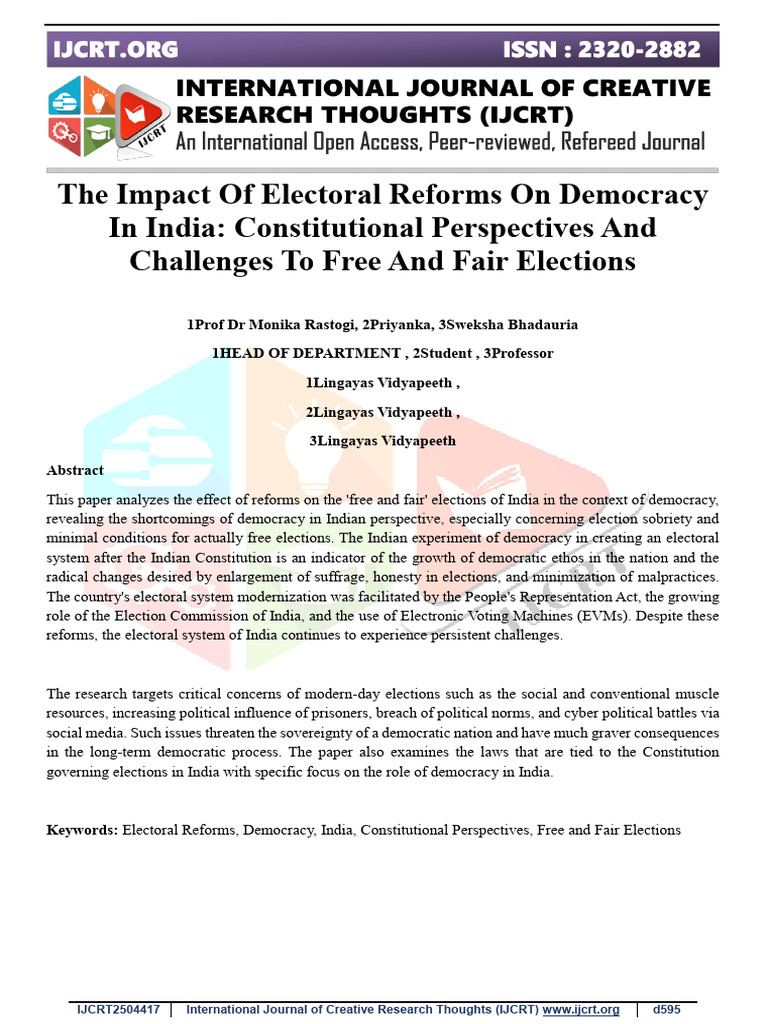Electoral Reforms and Democracy in India | PDF | Elections | Democracy