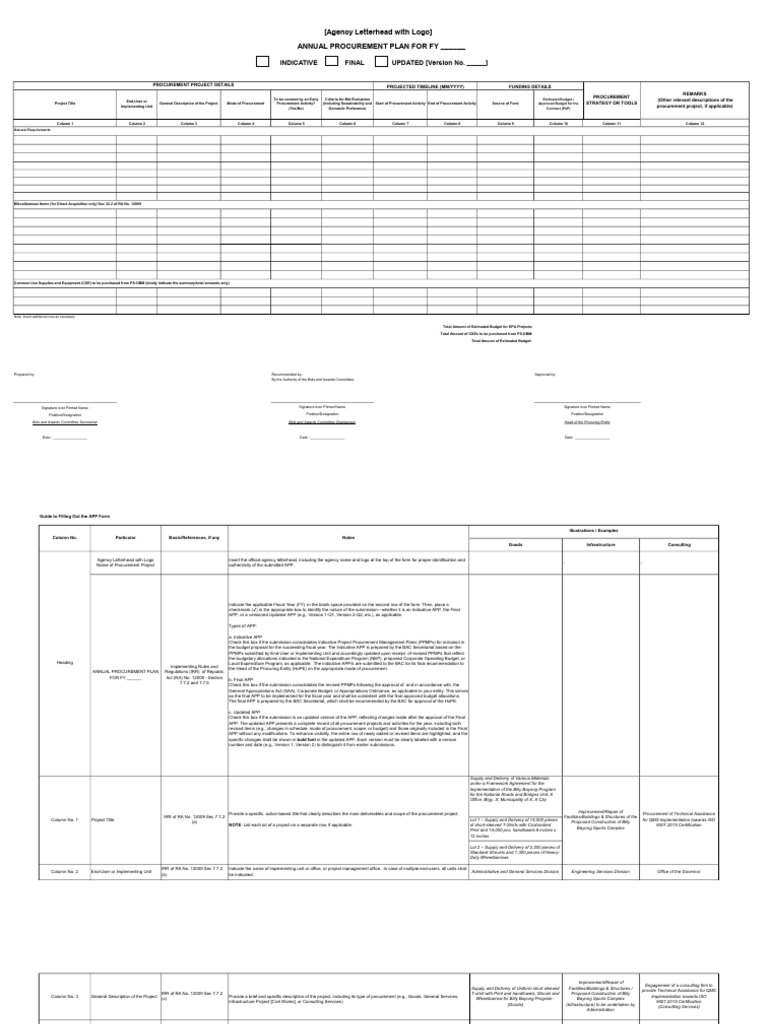 Annual Procurement Plan Template | PDF | Procurement | Life Cycle ...