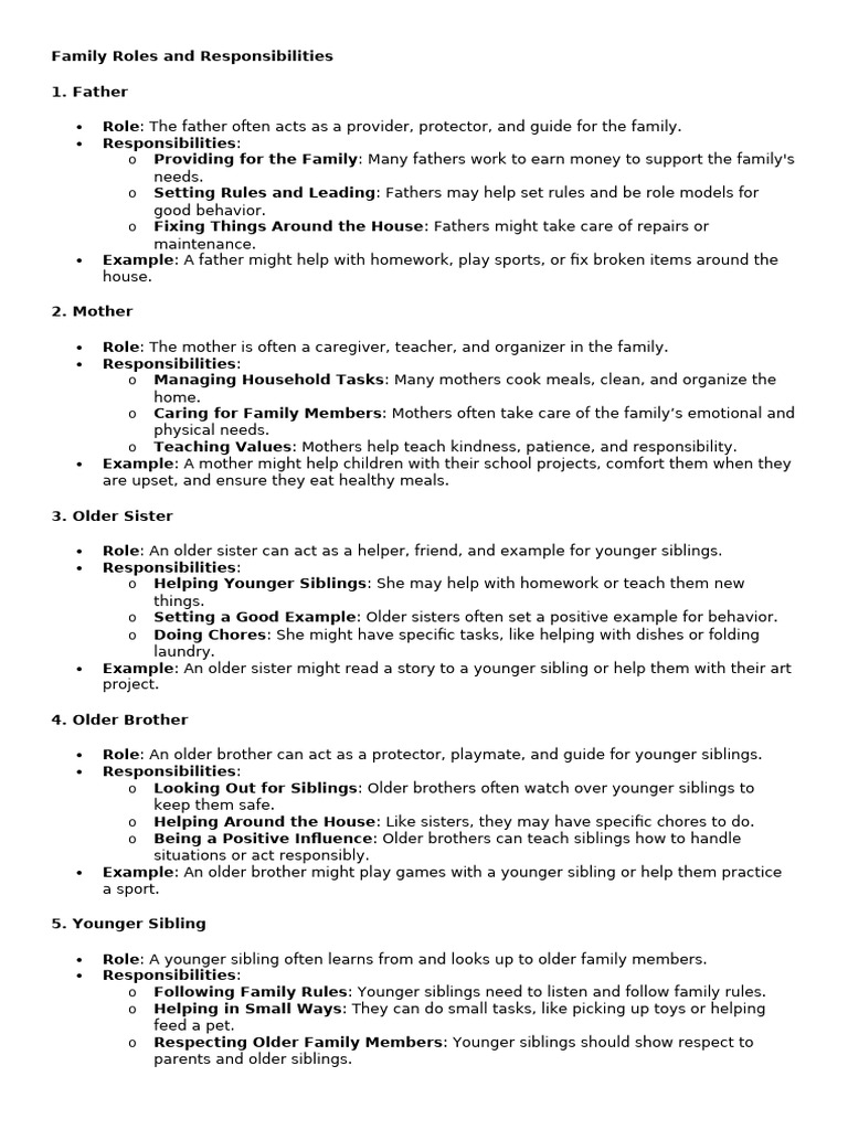 Family Roles and Responsibilities Explained | PDF | Sibling | Human ...