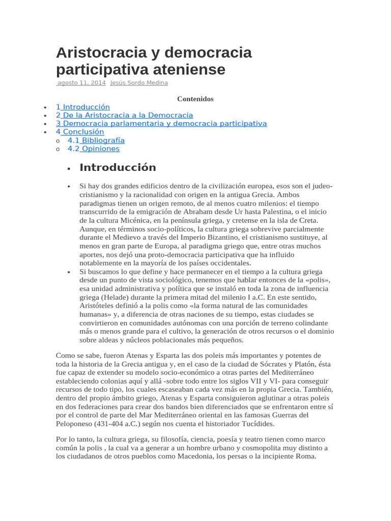 Aristocracia y Democracia en Atenas | PDF | Democracia | Ideologías ...