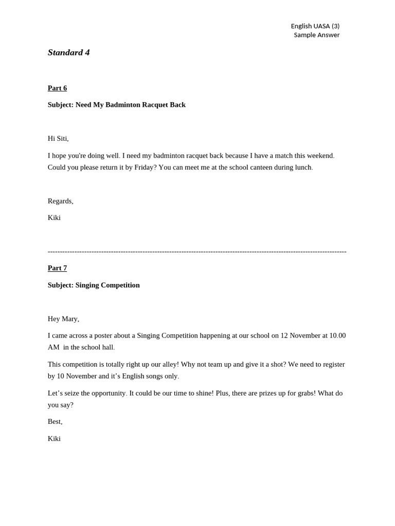 Standard 4: Subject: Need My Badminton Racquet Back | PDF