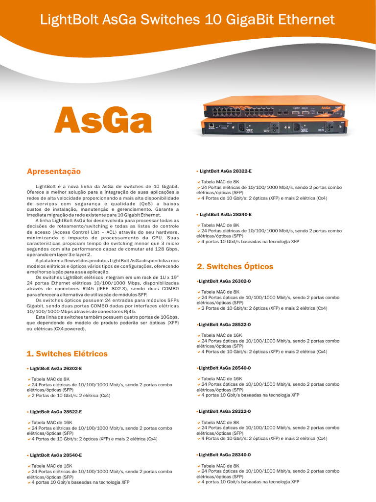 Switches LightBolt AsGa 10 Gigabit Ethernet | PDF | Comutador de rede ...