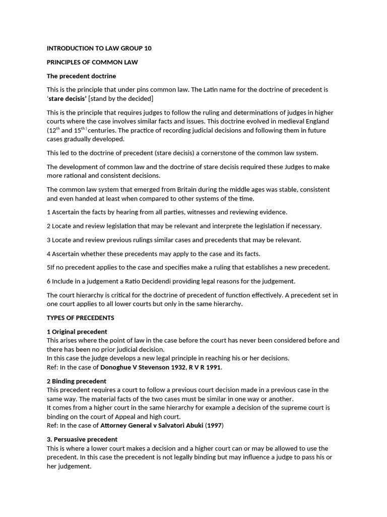Understanding Common Law Precedent Principles | PDF | Precedent ...