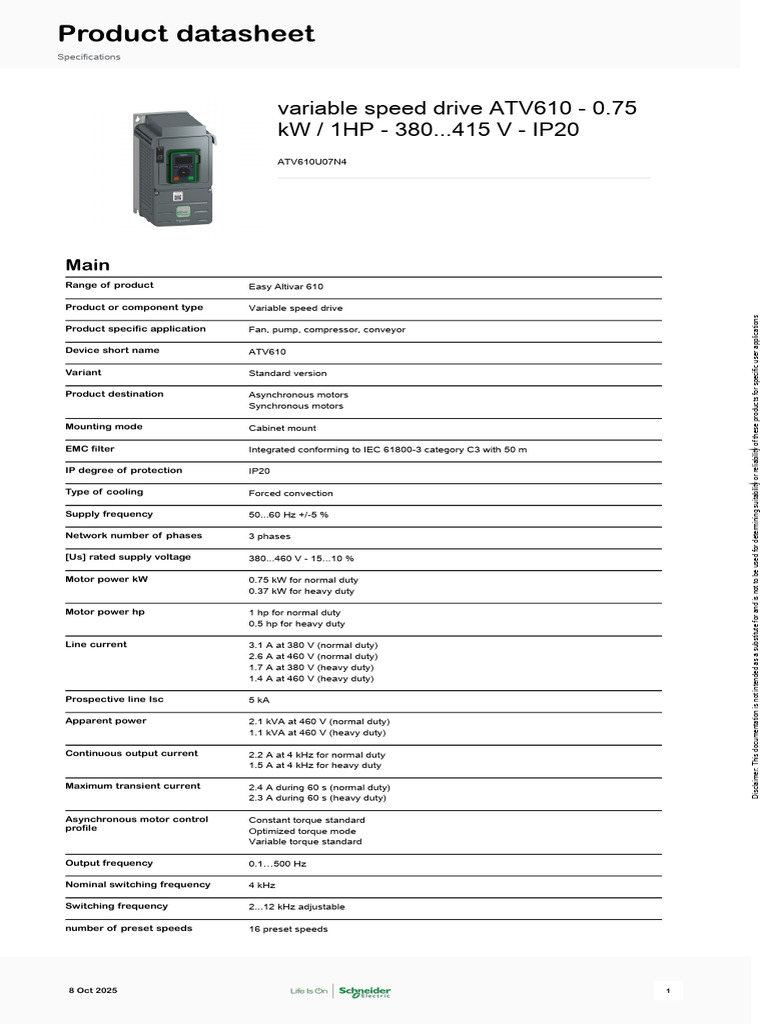 ATV610 Variable Speed Drive Overview | PDF | Relay | Electric Motor