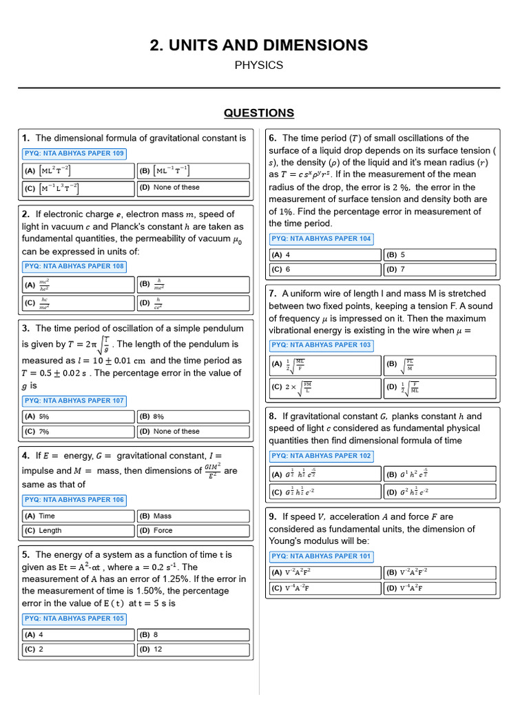 Units and Dimensions - Print Ready | PDF | Pendulum | Force