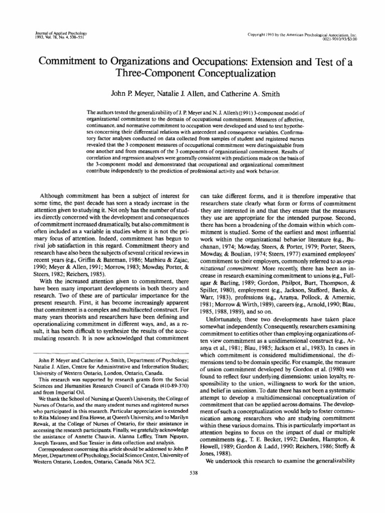 Occupational Commitment: A Three-Component Model | PDF | Nursing ...