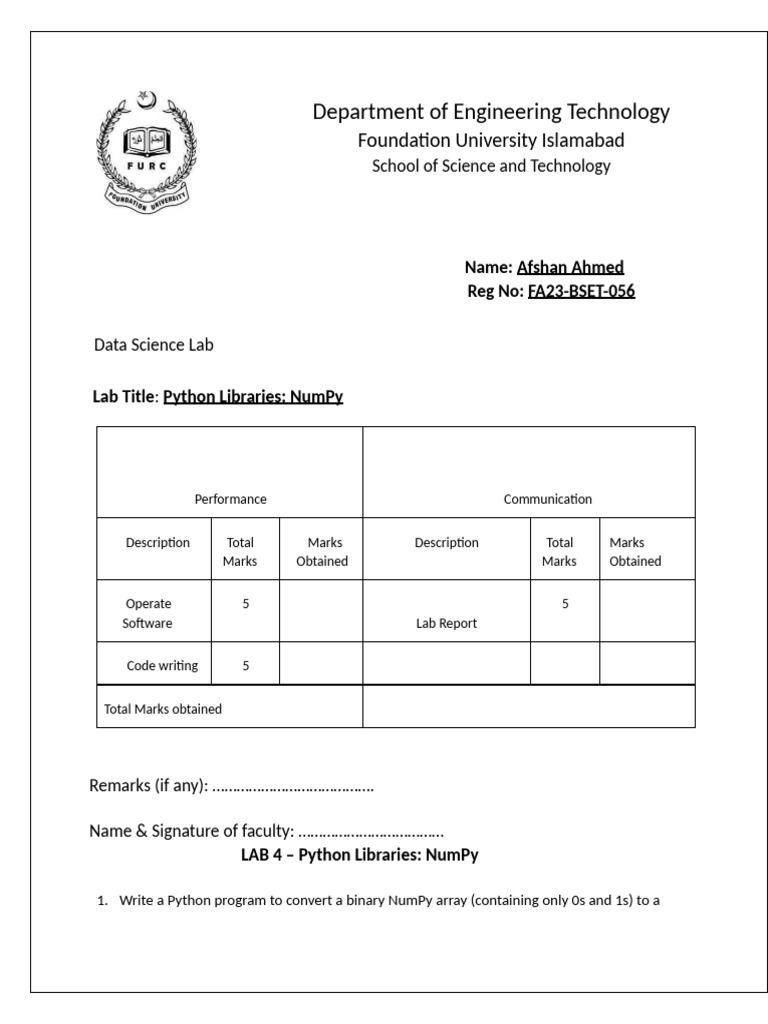 DS LAB 04 Afshan Ahmed(056) | PDF
