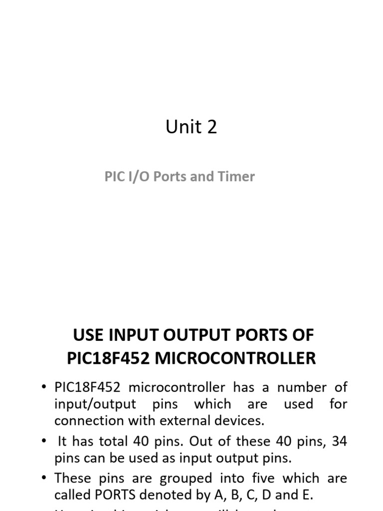 PIC18F452 I/O Ports and Timer Guide | PDF | Input/Output | Electrical ...