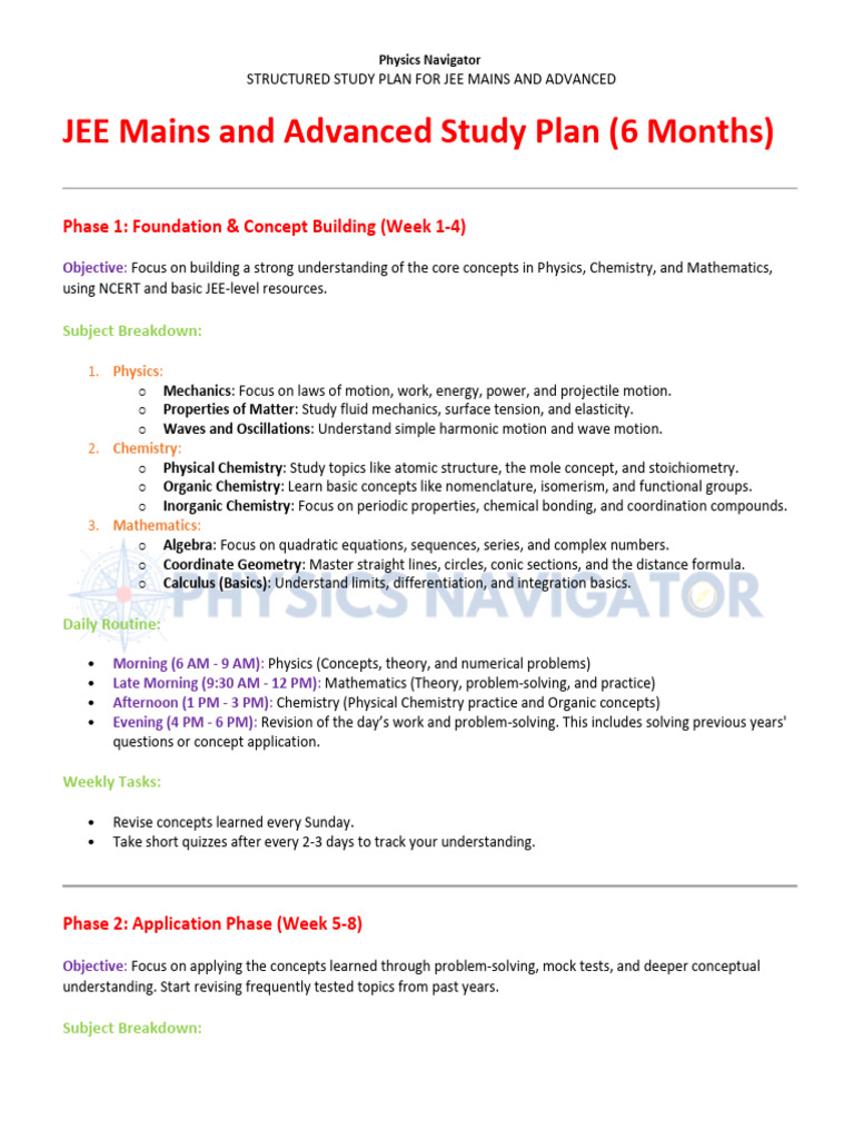 JEE Mains & Advanced Physics Study Plan | PDF | Physics | Chemistry