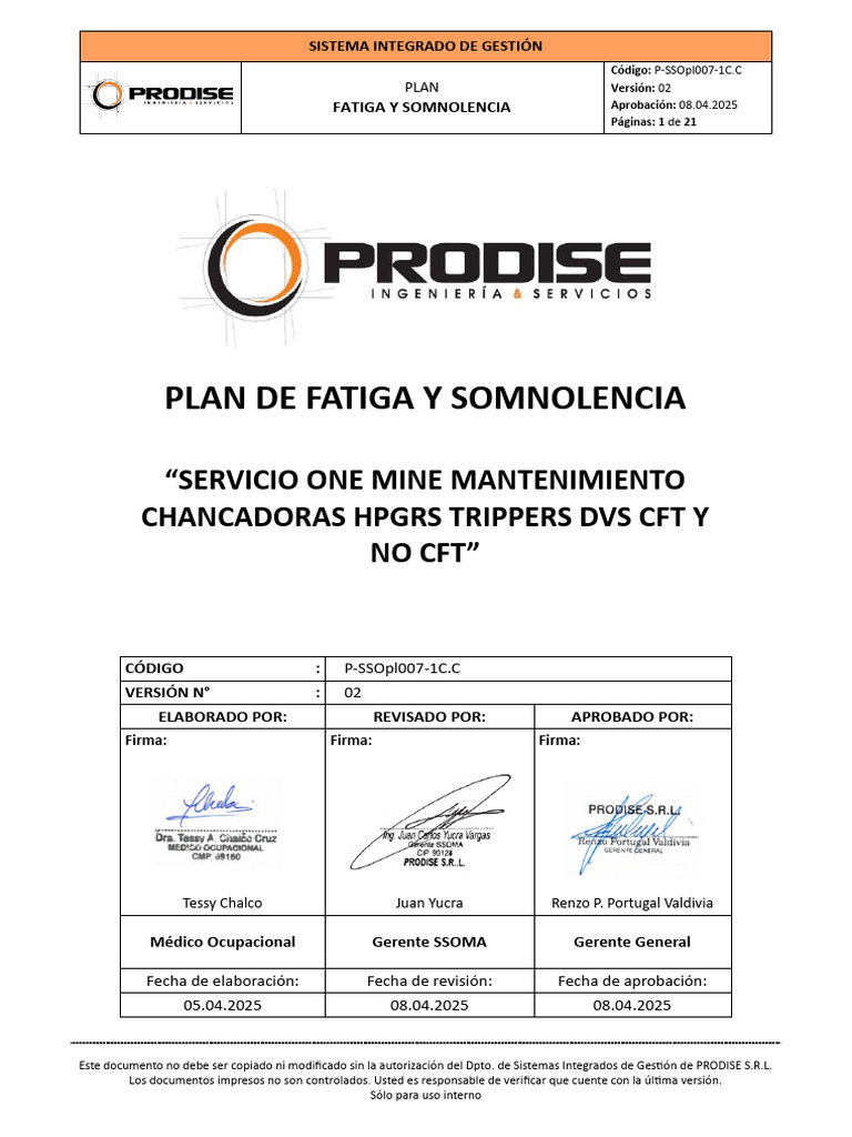 Plan de Gestión de Fatiga y Somnolencia | PDF | Seguridad y salud ...