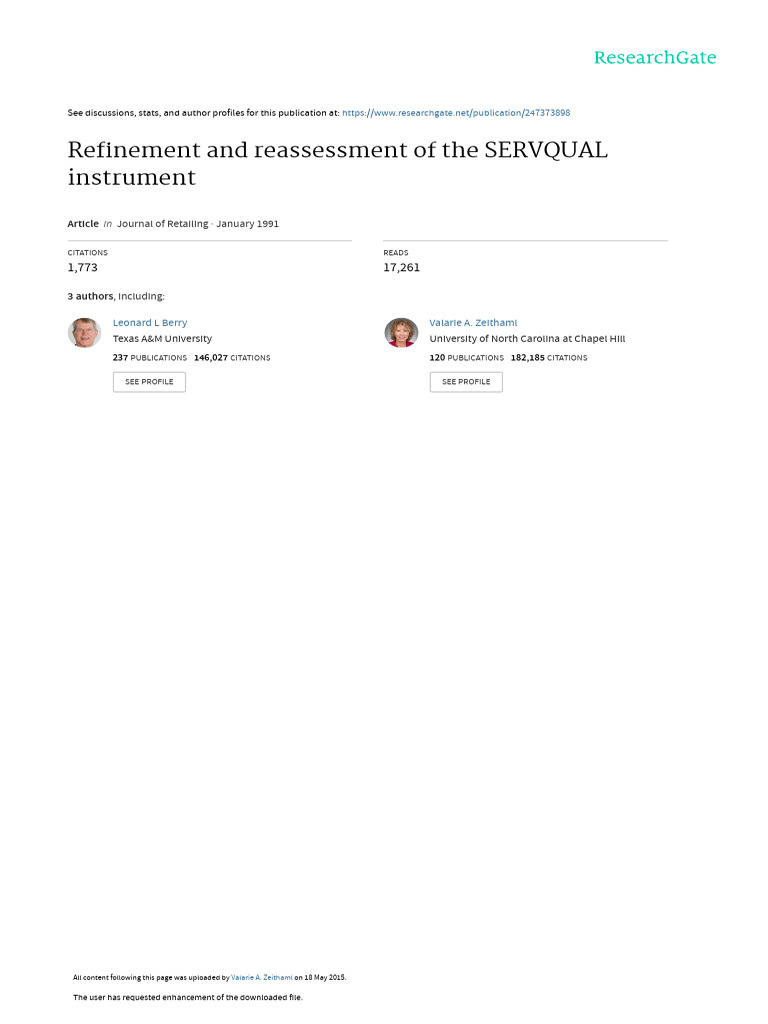 SERVQUAL Scale Refinement Study | PDF